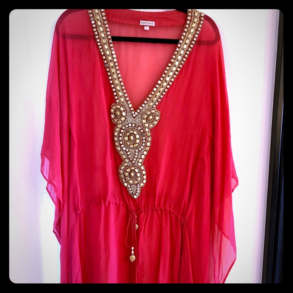Sexy beautiful see-through beaded tunic